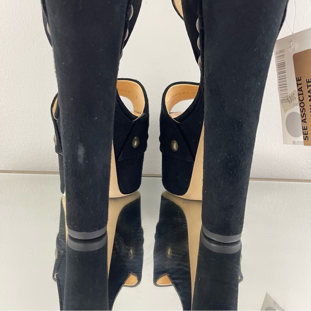 GIUSEPPE ZANOTTI Black Suede Brass Stud Betty Alien Platform Peep Toe Heels - Picture 4 of 14
